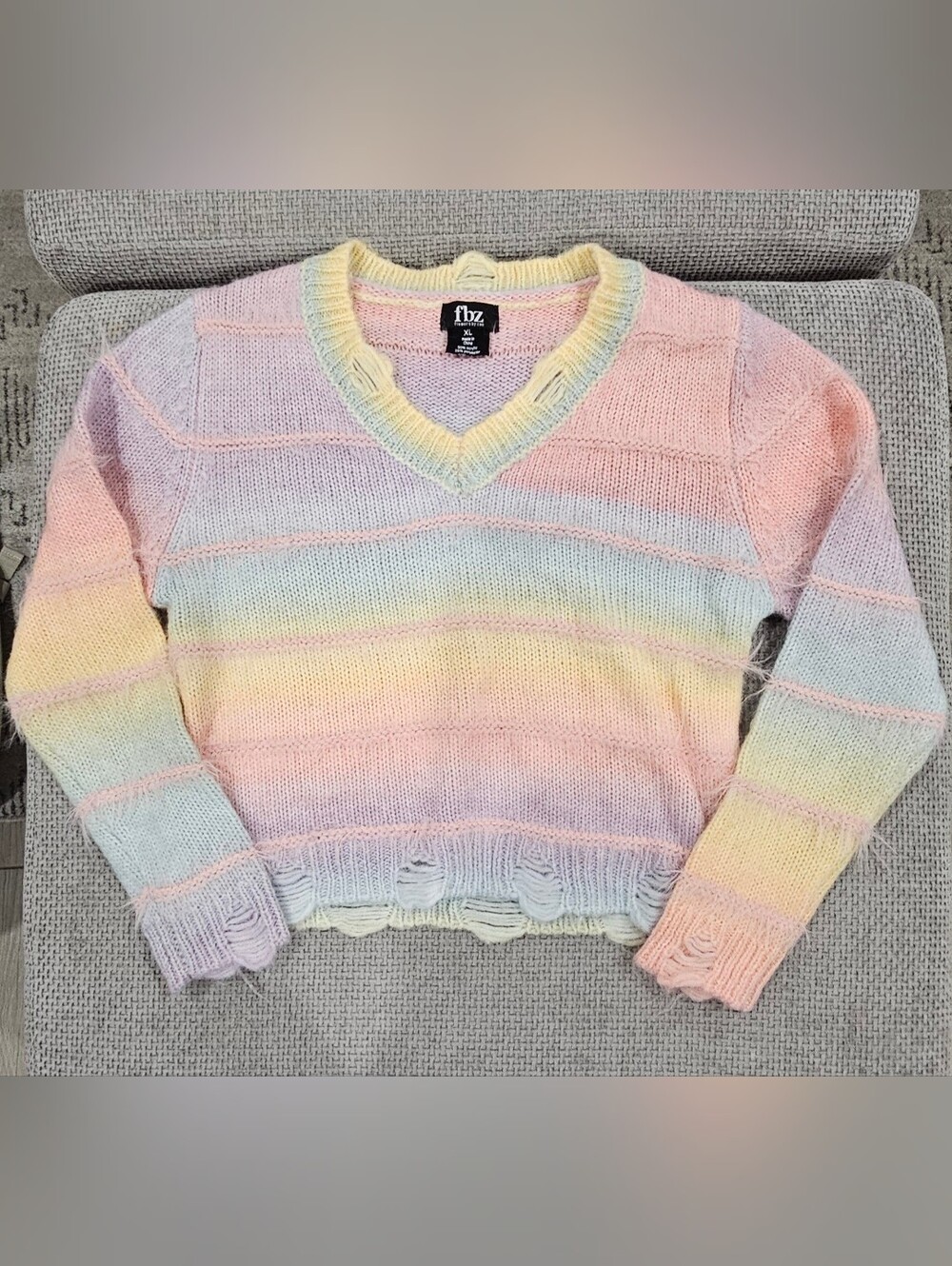 FBZ Rainbow Ombre Distressed Sweatshirt Junior XL